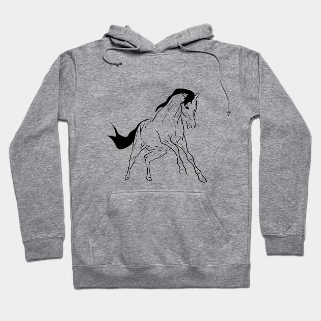 Black Line Art running horse 2 Hoodie by RedHeadAmazona